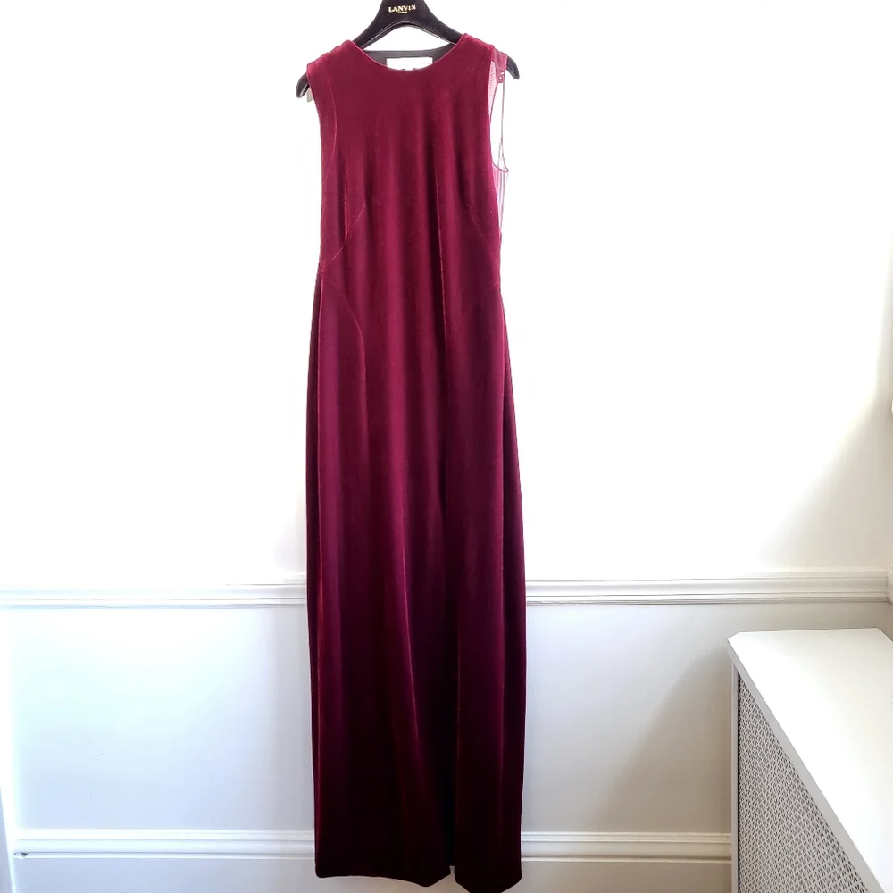 Galvan London Crescent Sheer Panel Thigh Split Velvet Wine Evening Gown Size 10 - Picture 12 of 17